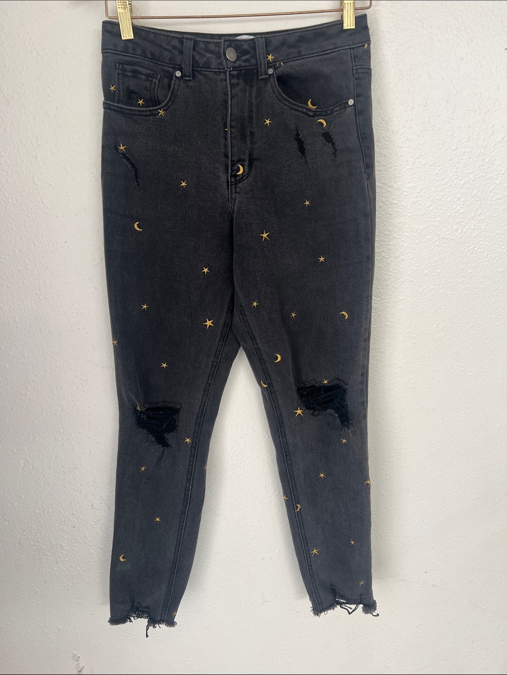 Tinseltown Black High-Rise Jeans with Gold Star & Moon Details